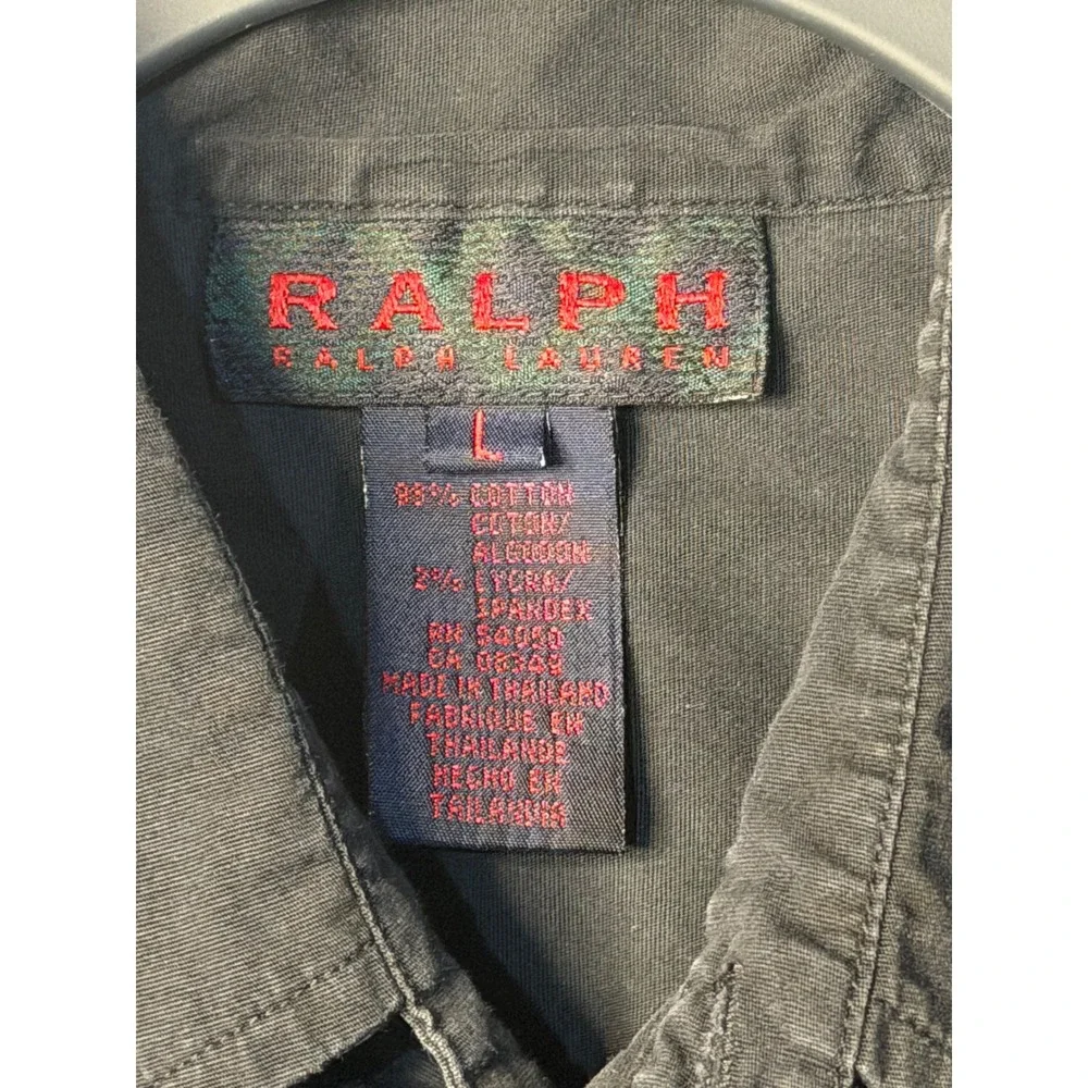 VTG Ralph Lauren Button Down Shirt Black Stretch Cotton Long‎ Sleeve Kids Large